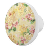 Girly Gele Rozen en Roze Daisies Keramische Knop (Rechts)