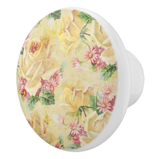 Girly Gele Rozen en Roze Daisies Keramische Knop (Rechts)