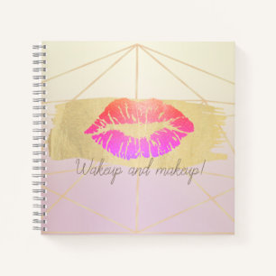 Girly Geometric, Gold Brush Stroke, Glittery Lips Notitieboek