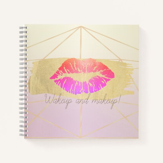 Girly Geometric, Gold Brush Stroke, Glittery Lips Notitieboek (Voorkant)