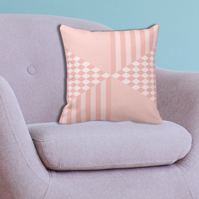 Girly Geometric Pink Stripes Diamond Checkers Kussen (Girly Geometric Pink Stripes Diamond Checkers Throw Pillow)