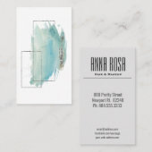 *~* Girly Geometric Silver & Turquoise Waterverf Visitekaartje (Voorkant / Achterkant)