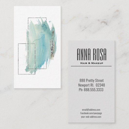 *~* Girly Geometric Silver & Turquoise Waterverf Visitekaartje (Voorkant / Achterkant)