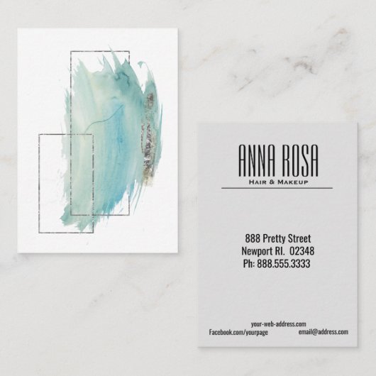 *~* Girly Geometric Silver Turquoise Waterverf Visitekaartje (Voorkant / Achterkant)