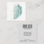*~* Girly Geometric Turquoise & Silver Waterverf Vierkante Visitekaartje (Voorkant / Achterkant)