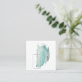 *~* Girly Geometric Turquoise & Silver Waterverf Vierkante Visitekaartje (Staand voorkant)