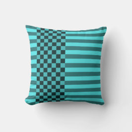 Girly Geometric Turquoise Stripes & Checker Kussen