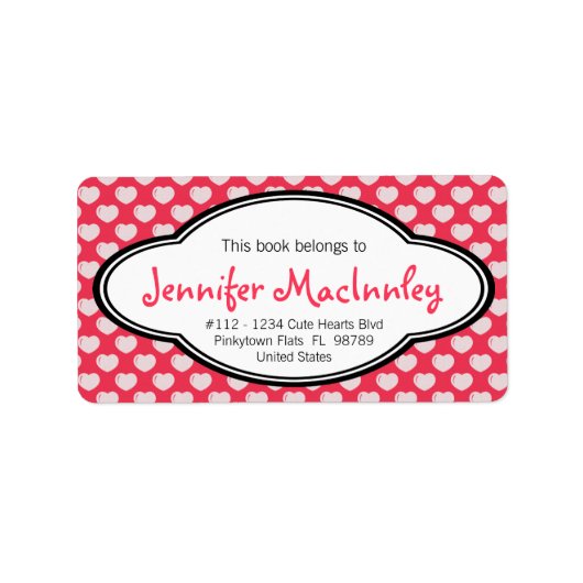 Girly Gepersonaliseerde Boekplaat Hot Pink met har Etiket (Voorkant)