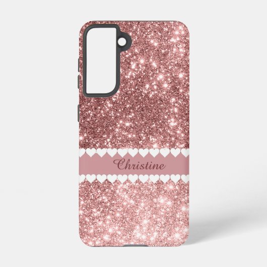 Girly gepersonaliseerde faux glitter roze samsung galaxy hoesje (Achterkant)