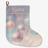 Girly gepersonaliseerde kerst roze ornamenten grote kerstsok (Voorkant)
