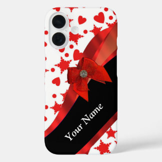 girly gepersonaliseerde rood en wit iPhone 16 hoesje
