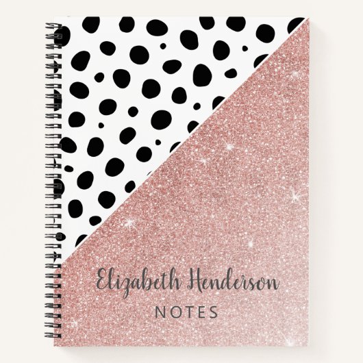Girly Gepersonaliseerde Zwarte Stippen Roos Goud G Notitieboek (Voorkant)