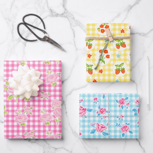 girly gingham check pattern inpakpapier vel (Voorkant)