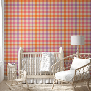 Girly Gingham Geruit in roze en Paarse Behang