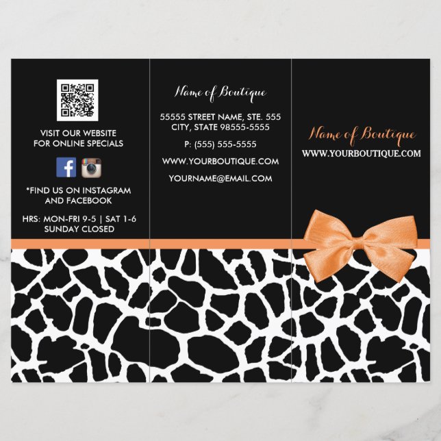 Girly Giraffe print Oranje Bow Boutique Brochure (Voorkant)