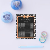 Girly Giraffe print Oranje Bow Boutique Price List Flyer (Enkel)