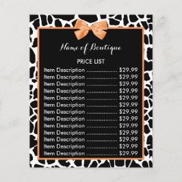 Girly Giraffe print Oranje Bow Boutique Price List Flyer
