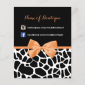 Girly Giraffe print Oranje Bow Mode Boutique Flyer (Voorkant)