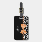 Girly Giraffe print Oranje lintje met naam Bagagelabel (Voorkant verticaal)