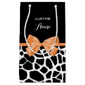 Girly Giraffe print Oranje lintje met naam Klein Cadeauzakje (Voorkant)