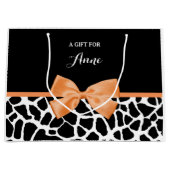 Girly Giraffe print Oranje lintje met naam Large Cadeautasje (Voorkant)