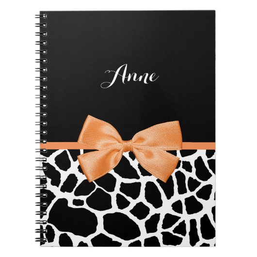 Girly Giraffe print Oranje lintje met naam Notitieboek (Voorkant)
