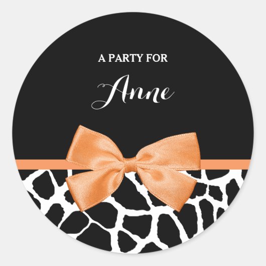 Girly Giraffe print Oranje lintje met naam Ronde Sticker (Voorkant)