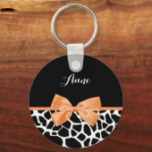 Girly Giraffe print Oranje lintje met naam Sleutelhanger (Voorkant)
