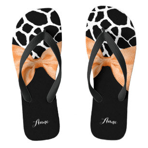 Girly Giraffe print Oranje lintje met naam Teenslippers