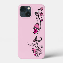 Girly Girl Hot Pink Hearts met naam Case-Mate iPhone Case