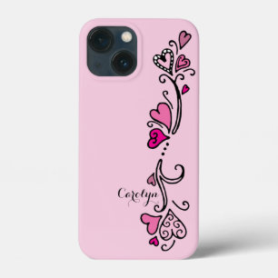 Girly Girl Hot Pink Hearts met naam Case-Mate iPhone Case