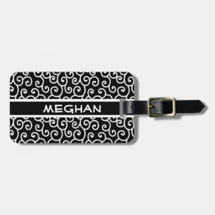 Girly-Girl Zwart-wit Curlicue Gepersonaliseerd Bagagelabel