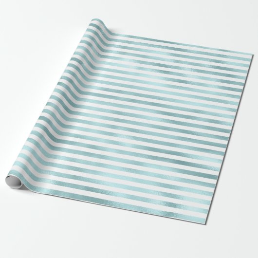 Girly Glam Aqua Mint Stripes Cadeaupapier (Uitgerold)