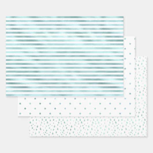 Girly Glam Aqua Mint Stripes Inpakpapier Vel (Set)