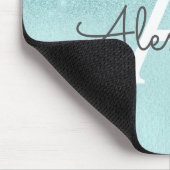 Girly Glam Blauwgroen Blue Glitter Monogram Ombre Muismat (Hoek)