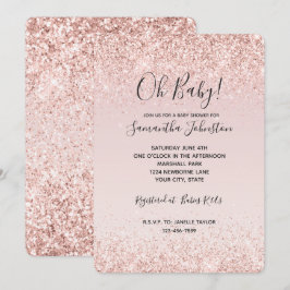Girly Glam Blush Pink Glitter Sparkle Baby shower Kaart