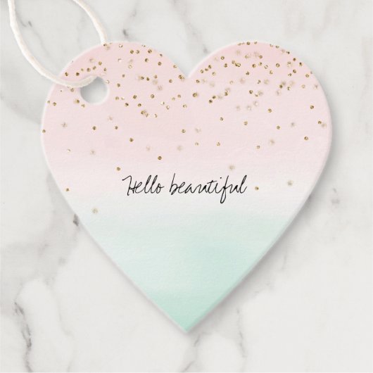Girly Glam Blush Pink Mint Gold Sparkle Confetti Bedankjes Labels (Voorkant)