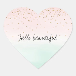 Girly Glam Blush Pink Mint Gold Sparkle Confetti Hart Sticker