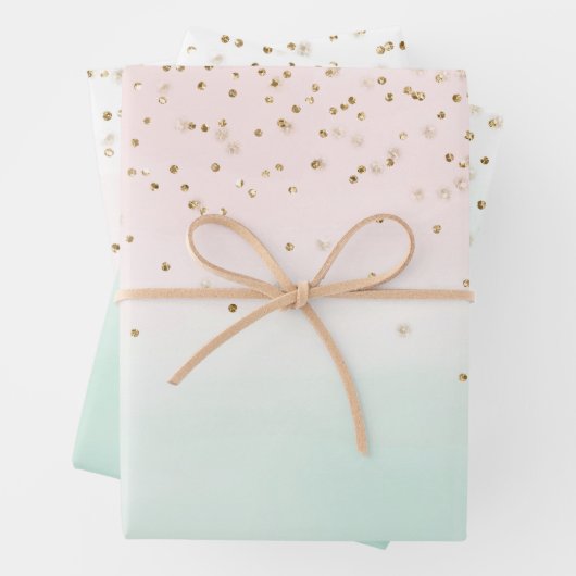 Girly Glam Blush Pink Mint Gold Sparkle Confetti Inpakpapier Vel (In situ)