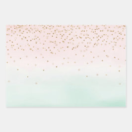 Girly Glam Blush Pink Mint Gold Sparkle Confetti Inpakpapier Vel