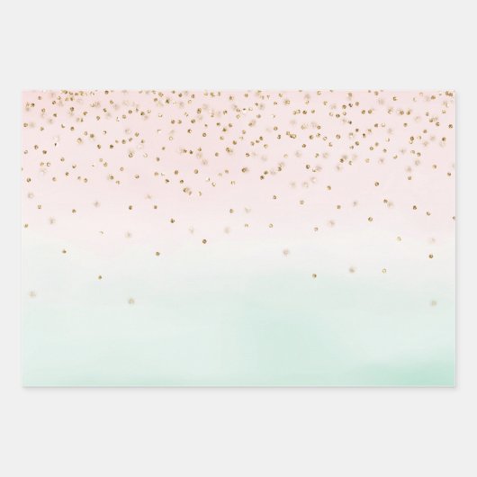 Girly Glam Blush Pink Mint Gold Sparkle Confetti Inpakpapier Vel (Voorkant)