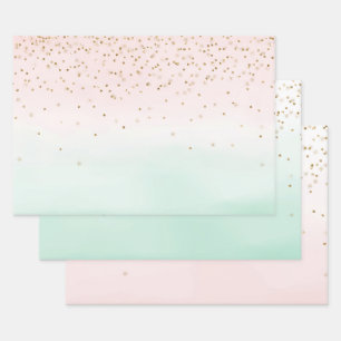 Girly Glam Blush Pink Mint Gold Sparkle Confetti Inpakpapier Vel