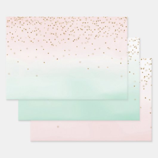 Girly Glam Blush Pink Mint Gold Sparkle Confetti Inpakpapier Vel (Set)