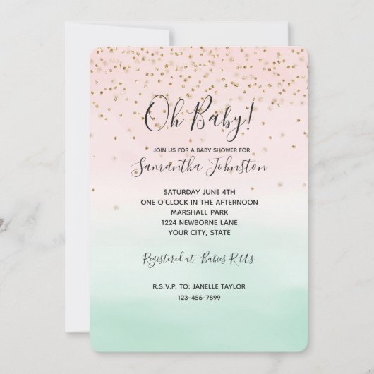 Girly Glam Blush Pink Mint Gold Sparkle Confetti Kaart (Voorkant)