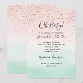 Girly Glam Blush Pink Mint Gold Sparkle Confetti Kaart
