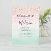 Girly Glam Blush Pink Mint Gold Sparkle Confetti Kaart (Staand voorkant)