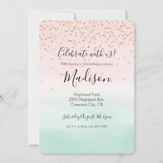 Girly Glam Blush Pink Mint Gold Sparkle Confetti Kaart (Voorkant)