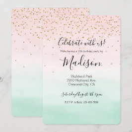 Girly Glam Blush Pink Mint Gold Sparkle Confetti Kaart