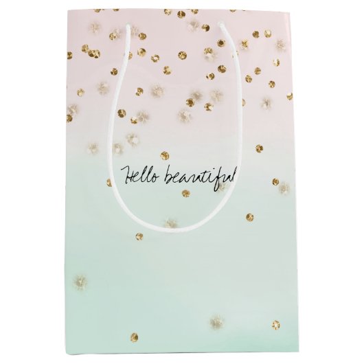 Girly Glam Blush Pink Mint Gold Sparkle Confetti Medium Cadeauzakje (Voorkant)