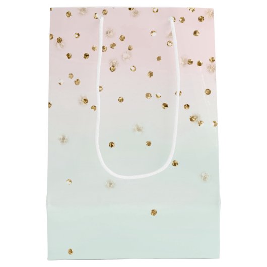 Girly Glam Blush Pink Mint Gold Sparkle Confetti Medium Cadeauzakje (Achterkant)